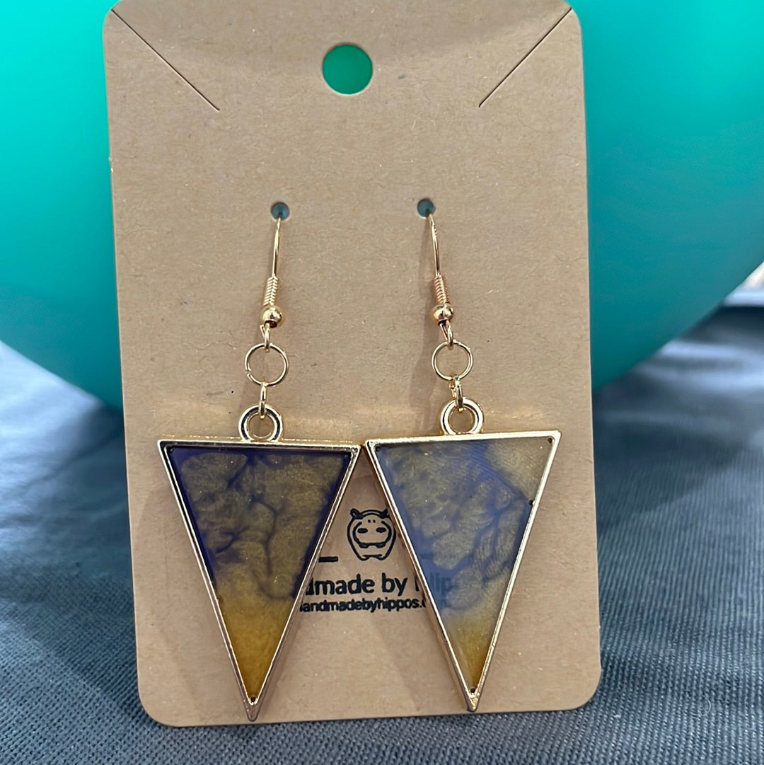 Blue/gold triangle earrings - gold frame