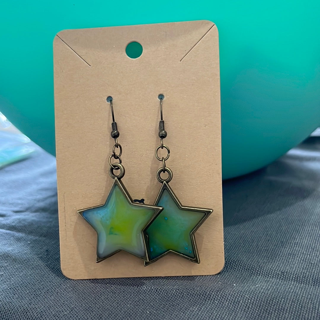 Green Star earrings - bronze frame