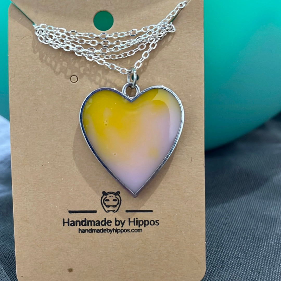 Yellow and pink heart - silver frame
