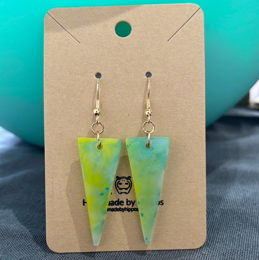 Green triangle earrings