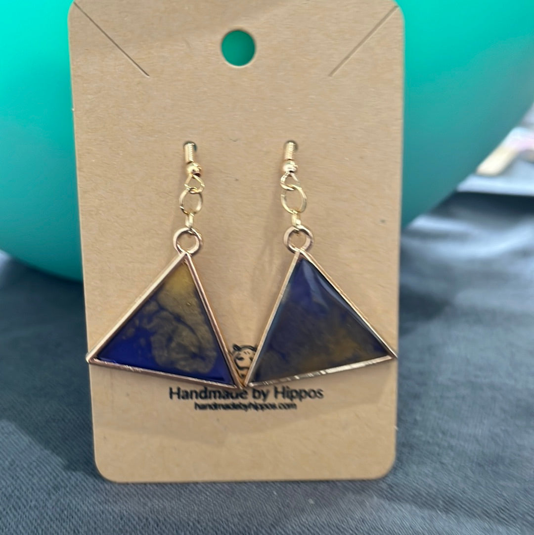 Blue/gold triangle small earrings - gold frames