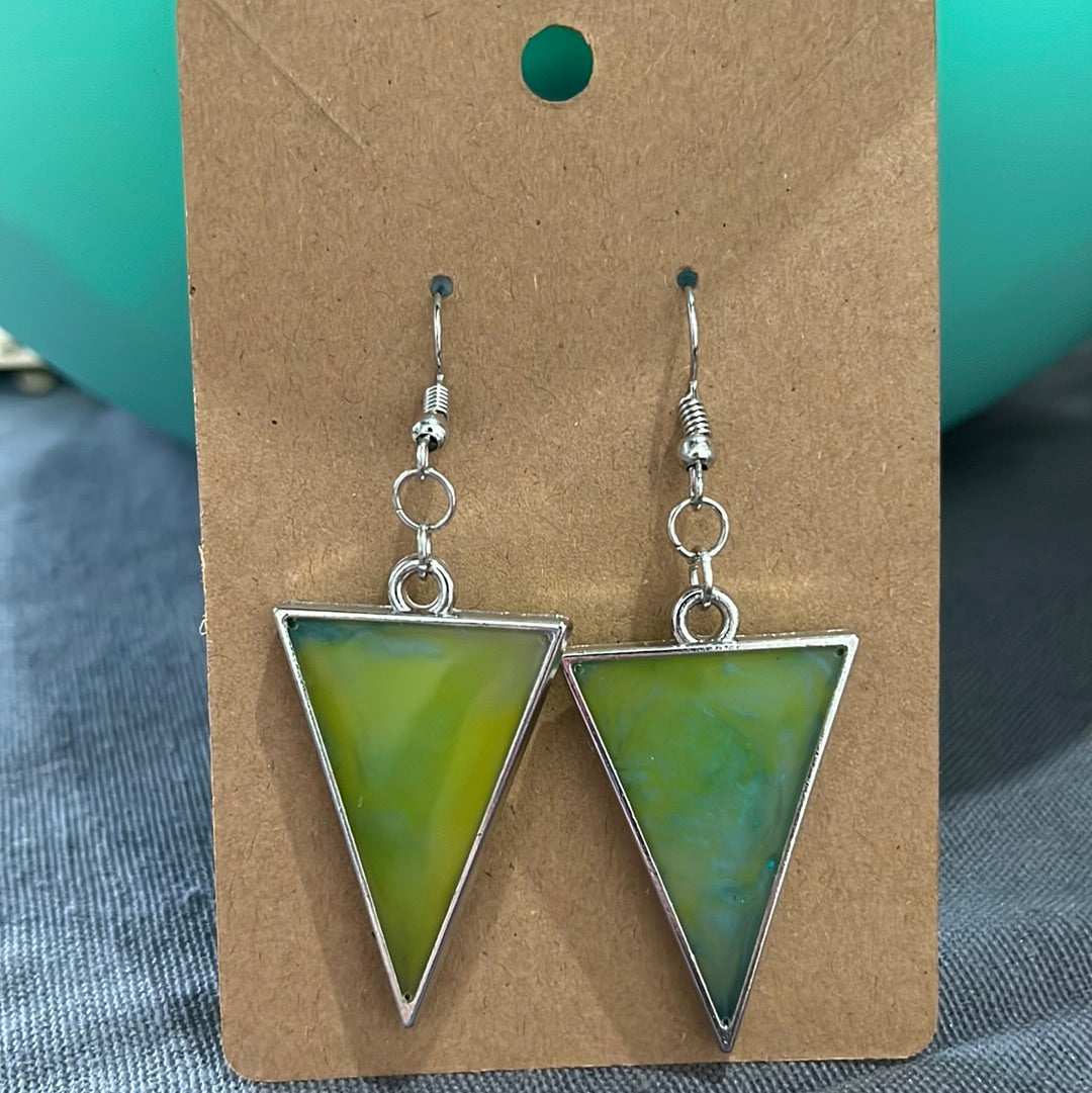 Green triangle earrings