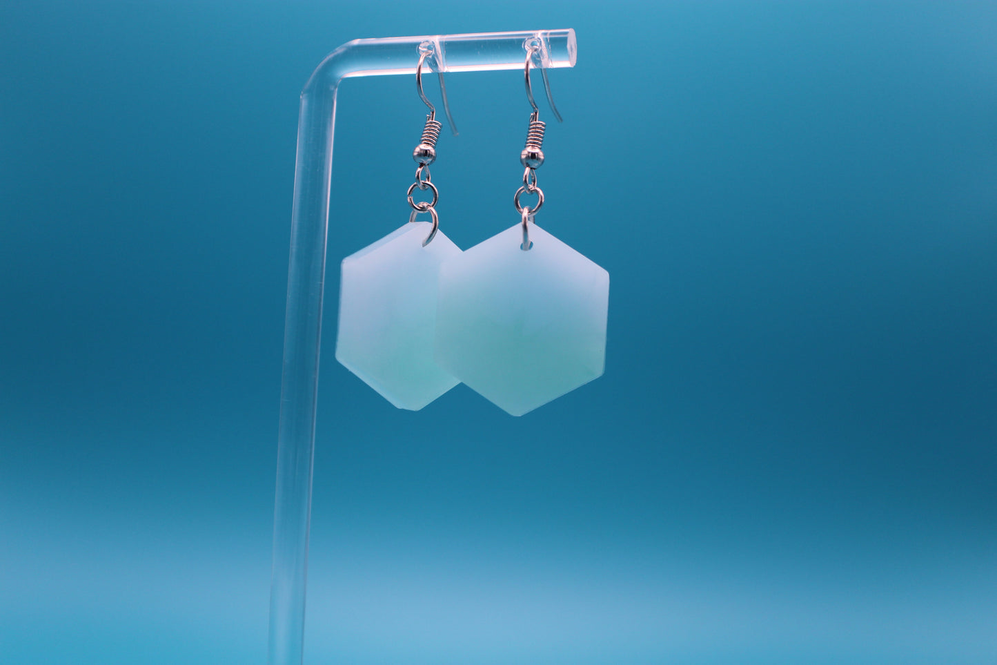 Blue/green hexagon earrings