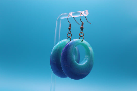 Blue and green hoop earrings