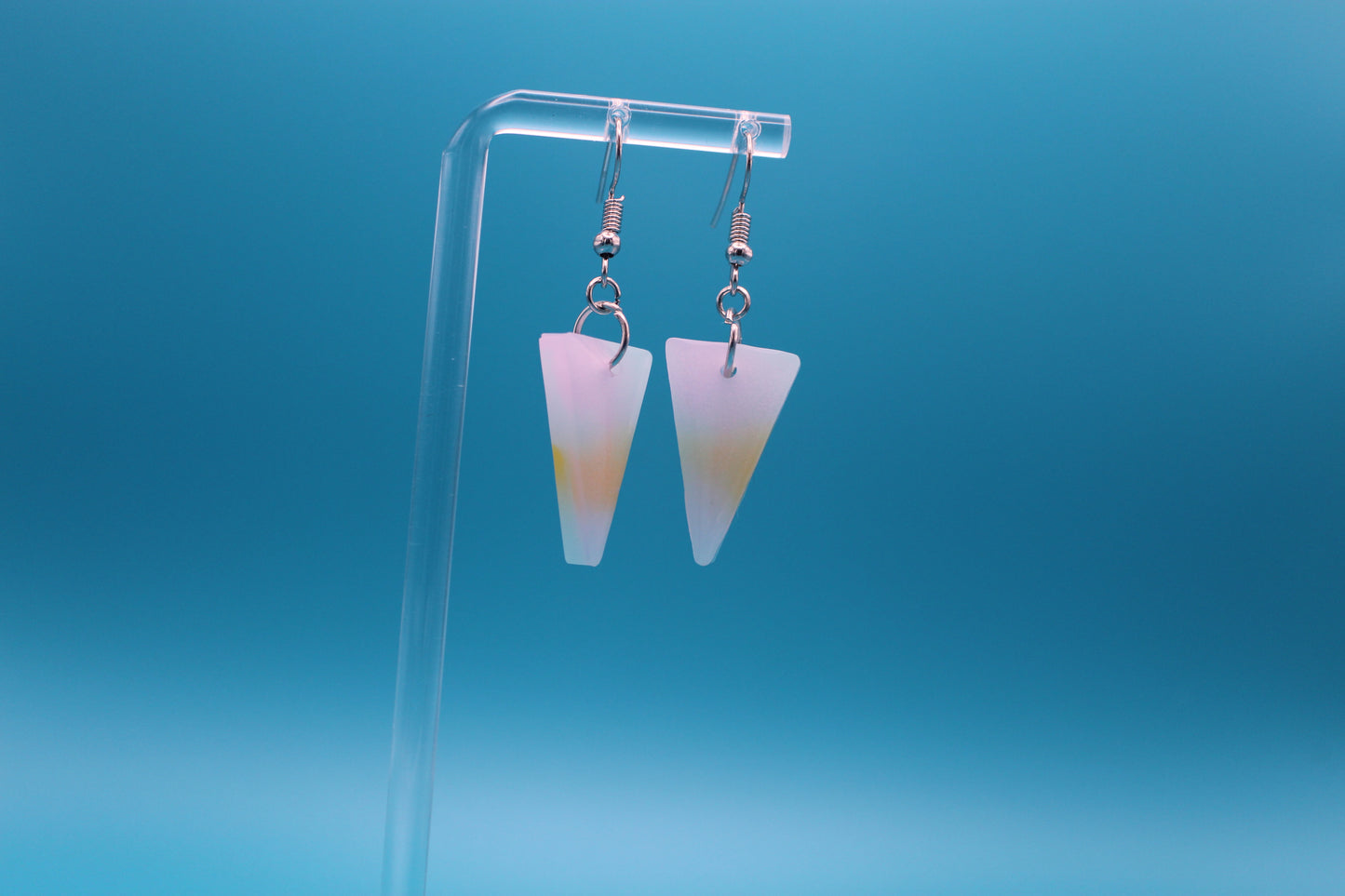 Pink/yellow triangle earrings