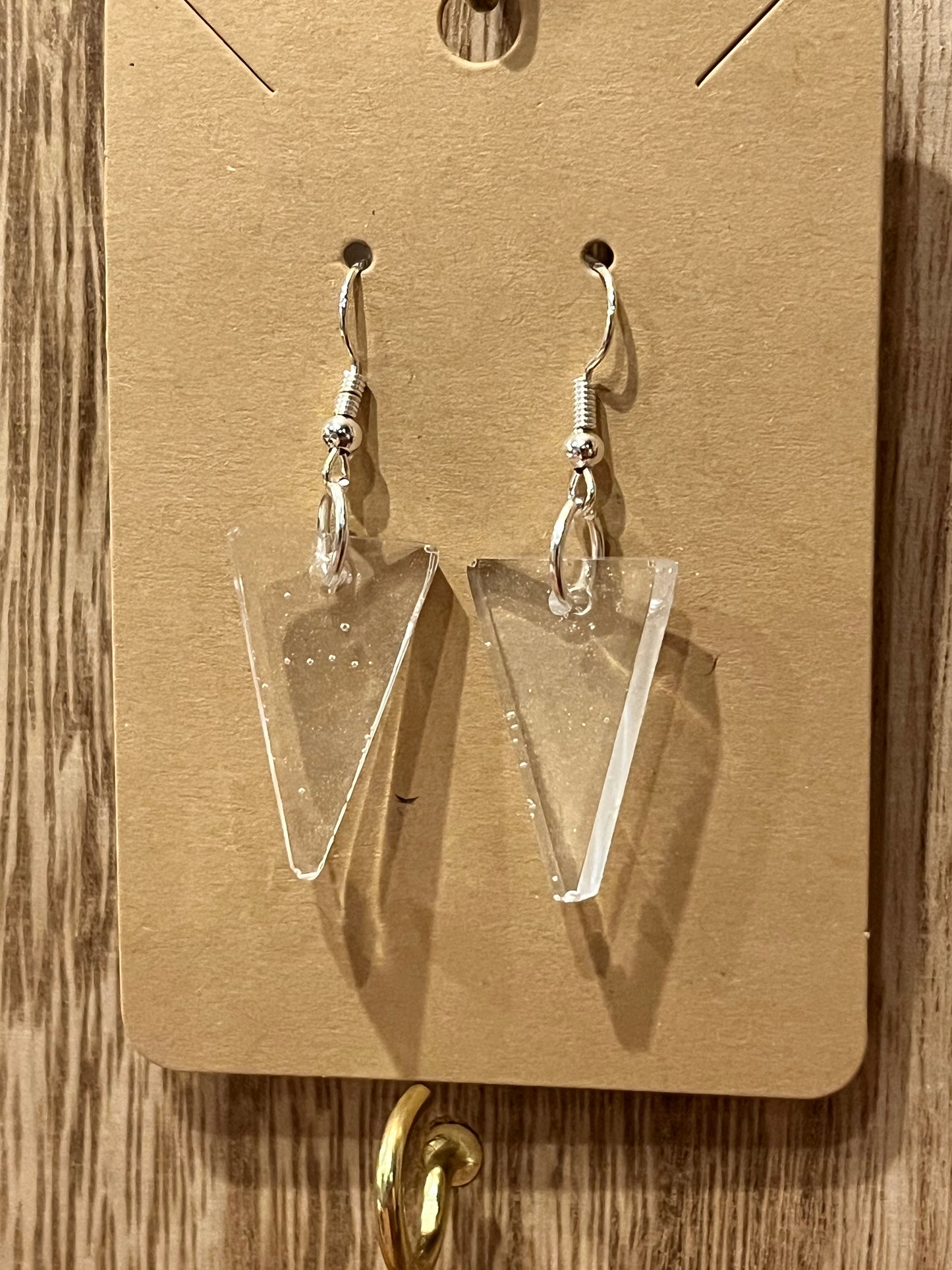 Medium Clear Triangle Earrings With Sparkles