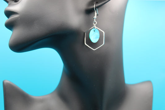 Silver hex with teal abalone