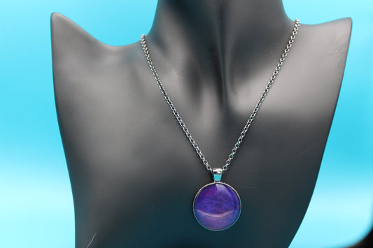 Purple and blue swirl necklace with silver chain