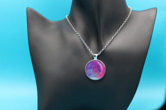 Pink/purple/green swirl necklace with silver chain