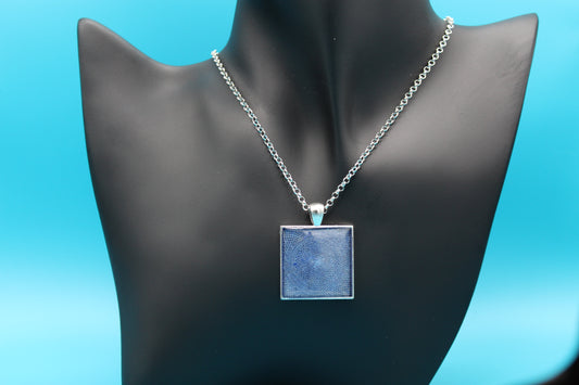 Blue square necklace with silver chain