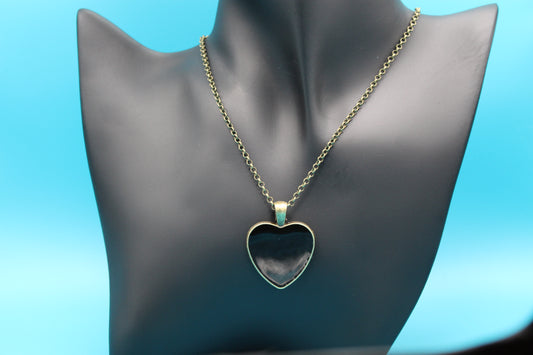 Black heart necklace with aged bronze chain