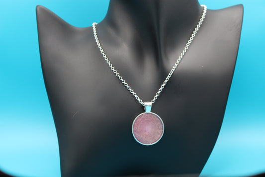 Pink circle pendant with silver chain