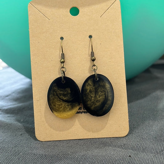 Small oval black and gold earrings