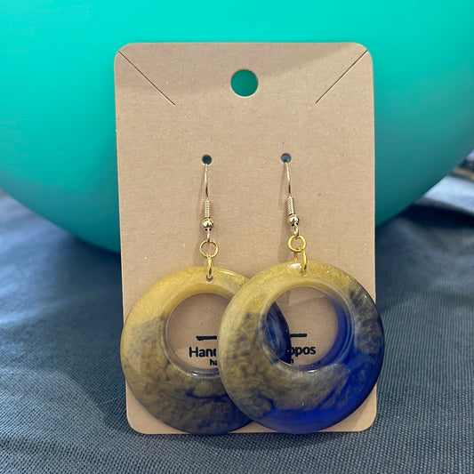 Blue and gold O earrings
