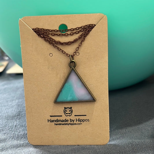 Teal and pink triangle necklace