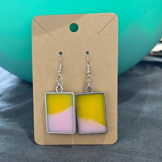 Pink and yellow rectangle earrings