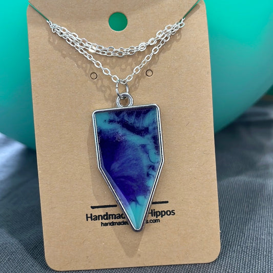 Purple and teal pentagon necklace