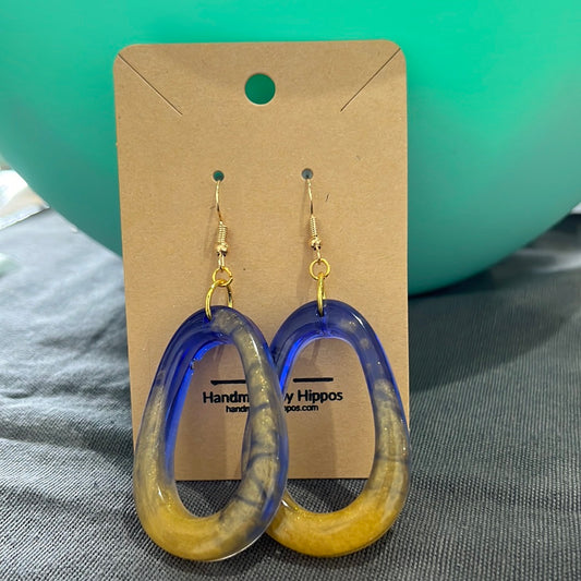 Blue and gold loop earrings