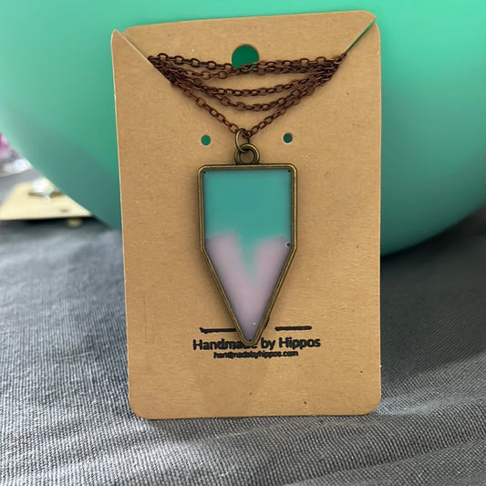 Teal and pink pentagon necklace