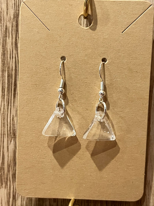 Small Clear Triangle Earrings With Sparkles